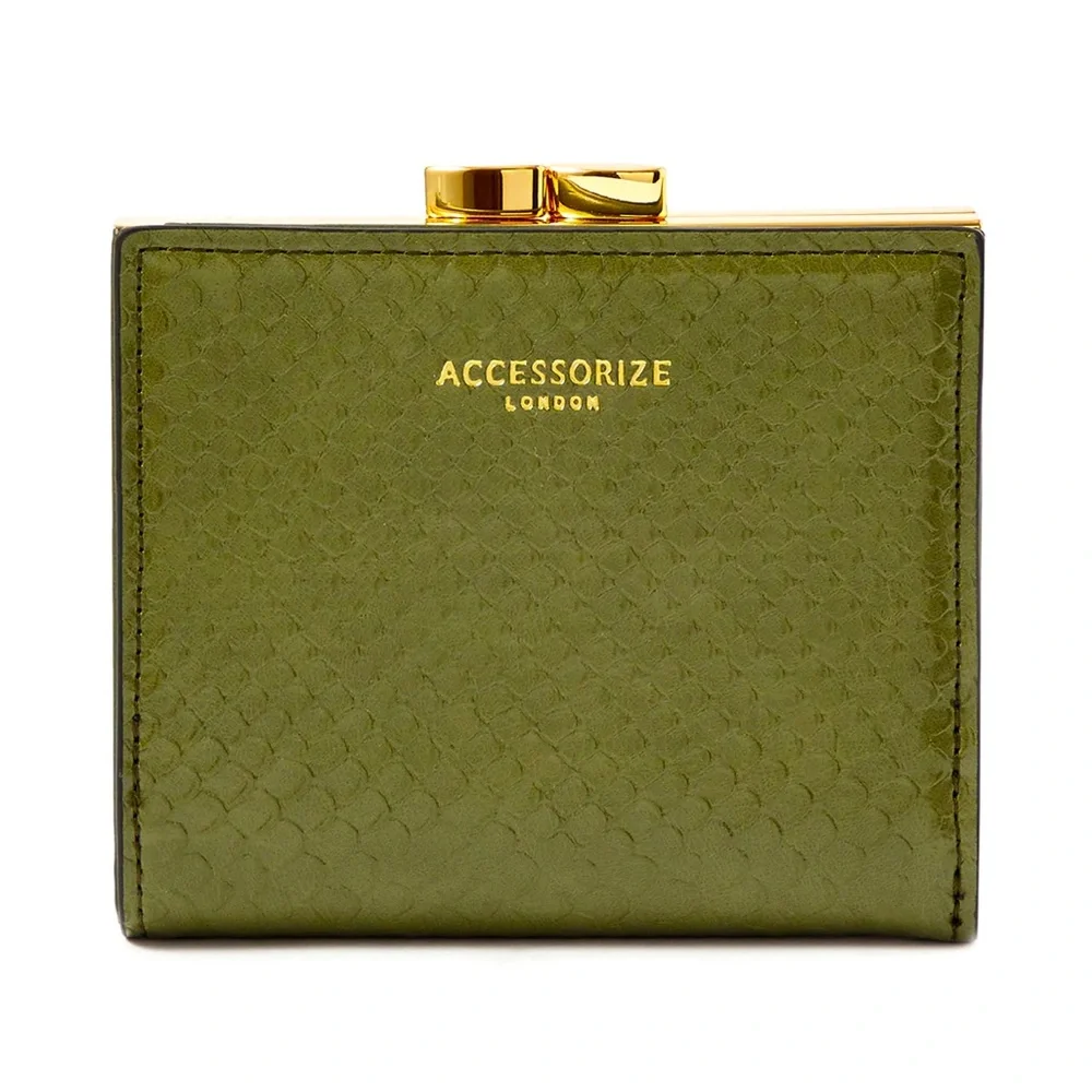 Accessorize London
Women's Faux Leather Clip
Frame Bella Wallet - olive | NWT - Picture 1 of 15